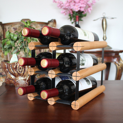 Factory Direct Sales Solid Wood Wine Rack Wood Color Bottle Shelf Red Wine Gift Decoration Gift High-End Wine Set