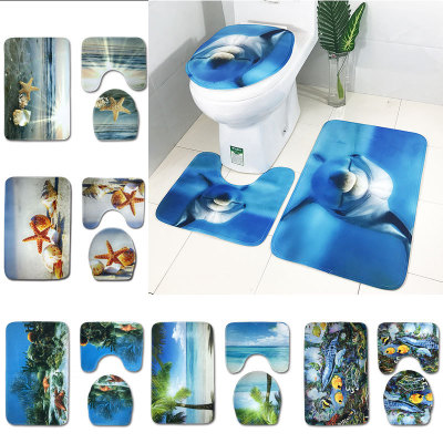 Cross sea world toilet seat three-piece set dolphin floor mat three-piece non-slip absorbent bathroom mat wish hot style