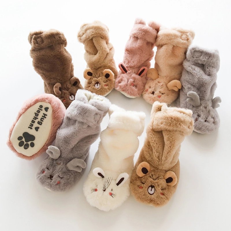 Autumn winter add thick cartoon infant antiskid floor tall canister warm walking shoe socks factory direct sale