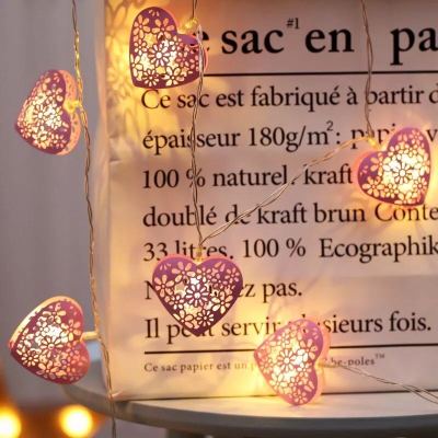 Led Battery Colored Lantern Flashing String Wrought Iron Hollowed Heart Shape String Pendant Christmas Lights Wedding Celebration Decoration Color