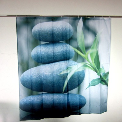 Direct selling beautiful three-dimensional stone bamboo leaf printing shower curtain