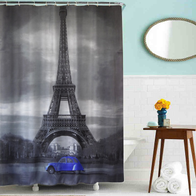The classic Eiffel Tower polyester waterproof and thickened mildew proof small curtain can be customized with copper buckle