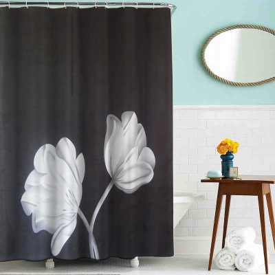 Classic black and white flower polyester waterproof thickening mildew proof small curtain can be customized buckle, cooper