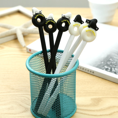 Korean New Creative Cute Bear Donut Black and White Student Learning Gel Pen Office Supplies Signature Pen