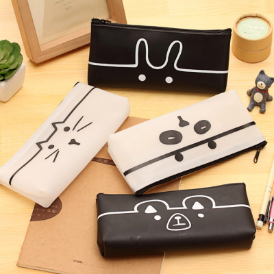 Korean Style Creative Simple Kitten Bear Black and White Pencil Case Student Stationery Pencil Gel Pen Pencil Case Student Stationery