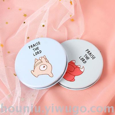 Cute hand painted pet make up mirror portable magnifier PU leather small round mirror gift mirror
