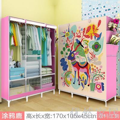 Simple shelf non-woven combination wardrobe 3D panoramic cartoon wardrobe
