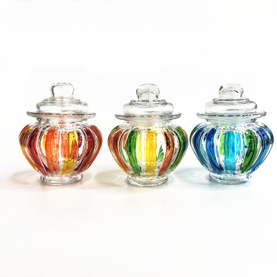 Hand-painted pumpkin jar, stained glass storage jar, candy jar, glass bottle