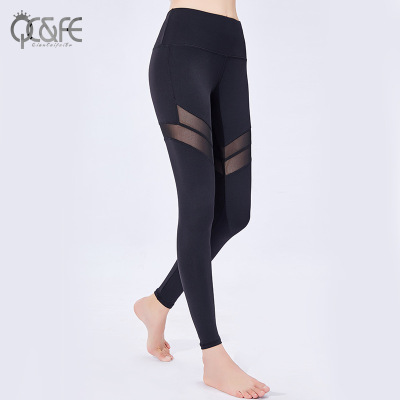 2018 professional running exercise pants women's net yarn tight elastic high waist breathable sweatpants