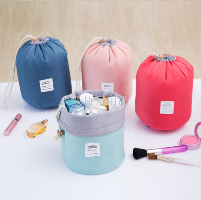 Korean Style Cylinder Drawstring Layered Waterproof Large Capacity Washing and Makeup Bag Women Portable Travel Portable Storage Bag