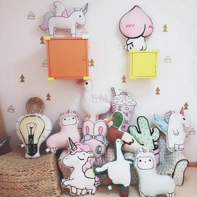 The Ins Nordic wind small fresh unicorn rabbit cactus two - sided printed pillow back pillow plush toys