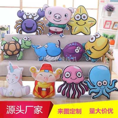 Cartoon animal, octopus, pig and crab printed pillow and pillow plush toys