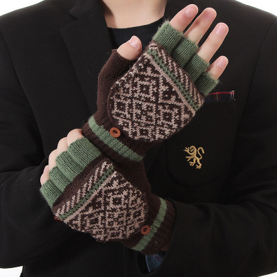 Men's flip glove winter Men's knit glove diamond knit Men's glove flip glove