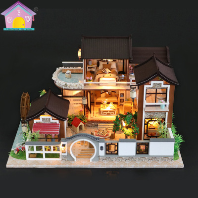 Manufacturers direct valentine's day gifts diy toys wooden flash creative architectural model sandbox doll house assembly