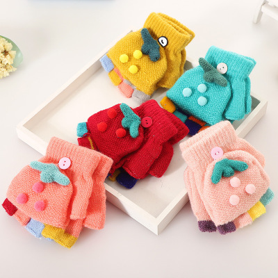 Cloth art workshop winter children's wool warm cover gloves hair ball strawberry female baby half finger gloves