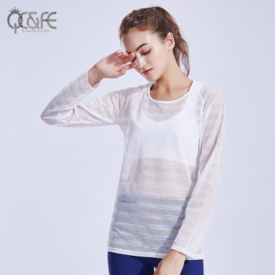 New 2018 fast dry simple stripe multi-color outdoor sports long sleeve breathable fitness sports casual T-shirt woman