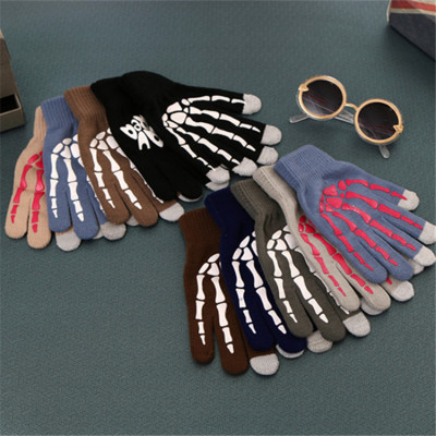 Autumn winter men and women Halloween skull gloves knitting rubber touch screen warm manufacturers wholesale direct