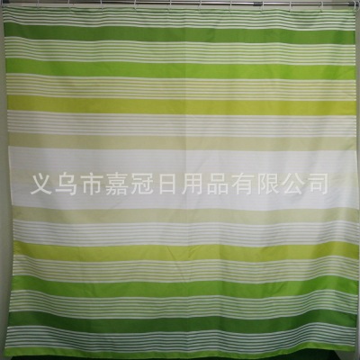 Polyester small curtain fabric, waterproof, green and white striped spring textile bathroom curtain manufacturers to order