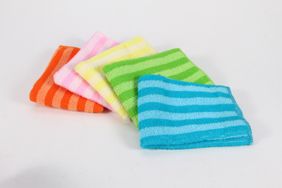 3 pieces a bundle of double color striped cloth super fine fiber does not touch the oil dish cloth