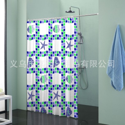 Ocean series blue who shell printing polyester small curtain waterproof thickening mouldproof daily necessities export