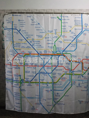 Printed polyester small curtain on the map of the London underground network, UK