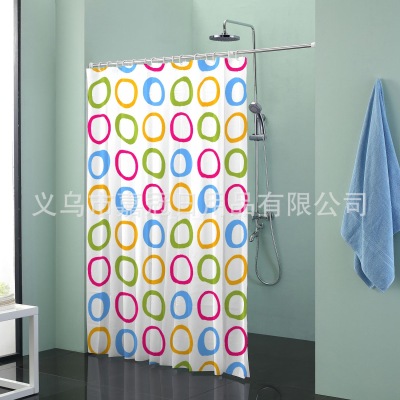 Modern simple style color circle printing polyester small curtain lace metal buttonhole bathroom curtain wholesale