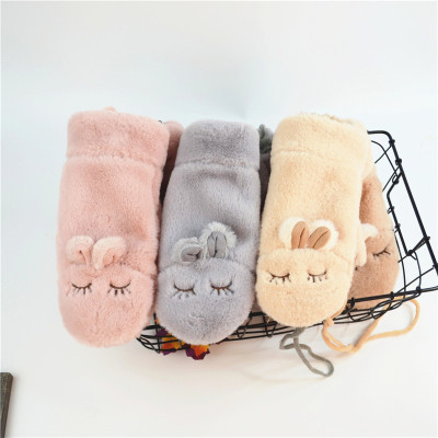 Mittens ladies winter thickened neck hanging bicycle bag refers to warm Korean version of cartoon rabbit gloves students
