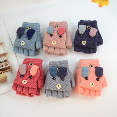 New children warm knitting gloves winter half refers to clamshell children boys and girls baby cute cartoon gloves wholesale