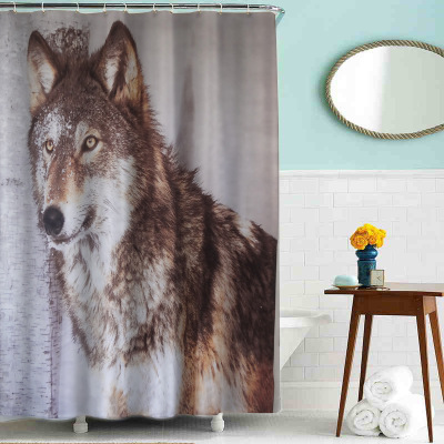 Classic Wolf pattern polyester small curtain waterproof thickening mildew proof factory export can be customized buckle, cooper