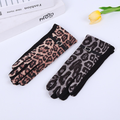 New Touch Screen Women's Leopard-Print Gloves Winter Fashionable Warm Gloves Outdoor Sports Cycling Finger Gloves