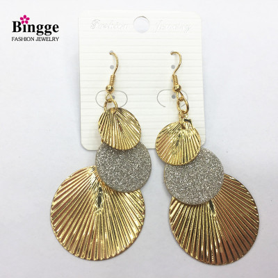 The New American and European exaggerated 3 earrings with round earrings are fashionable and retro and frosted