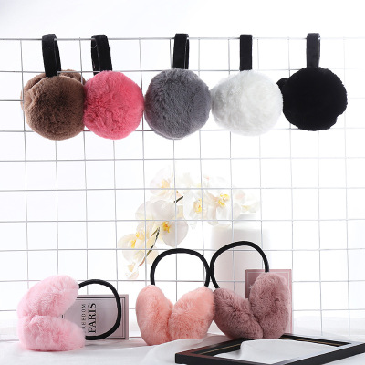 The 2018 new Korean edition wrasse rabbit folding pure color earmuffs lovely autumn and winter windbreak and velvet warm