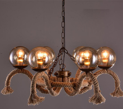 American country creative retro industrial style iron glass ball rope magic beans chandelier