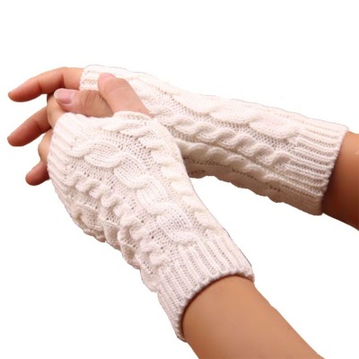 Korean Style Autumn and Winter Women's Wool Half Finger Gloves Twist Knitted Warm Gloves Short Arm Sleeve Factory Direct Sales Wholesale