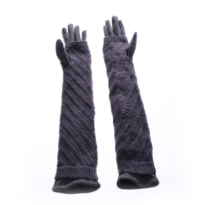 New gloves winter 50 cm non-pile long line set of women's single knitting dual-color outdoor gloves