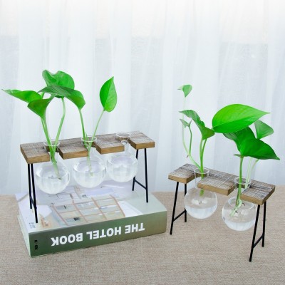 Creative wooden frame watercress vessel for household green plant glass vase small fresh wooden handicraft decoration