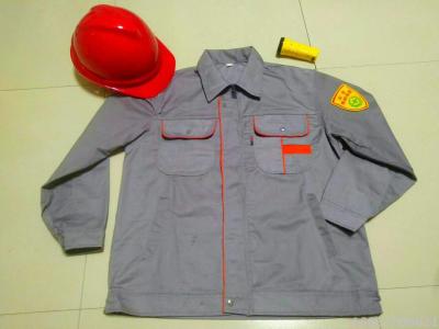 Gray, orange and red terylene working suit