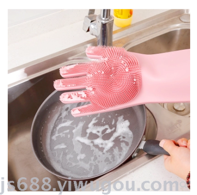 Kitchen dishwashing gloves silicone thermal insulation waterproof anti-slip gloves sound dish washing magic device