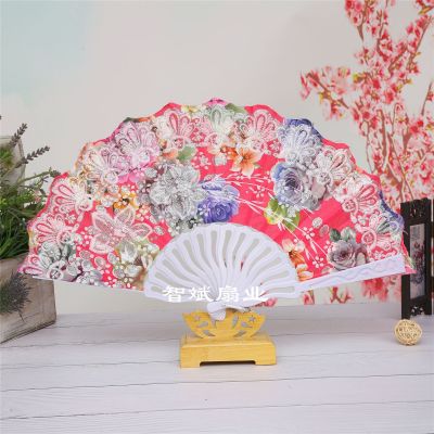 New China style Wing Chun plastic fan Lady dance fan Rose Cloth fan wholesale Foreign trade * wedding fan