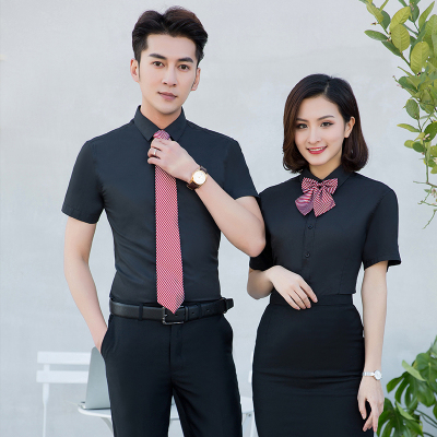 Professional men and women with the same shirt short sleeves dress work clothes 4S shop sales  logo