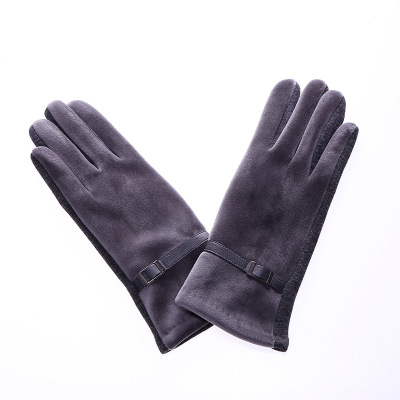 New Korean Style Autumn and Winter New AB Version Non-Inverted Velvet Women's Single Hand Back Dense Velvet Warm-Keeping and Cold-Proof Finger Gloves