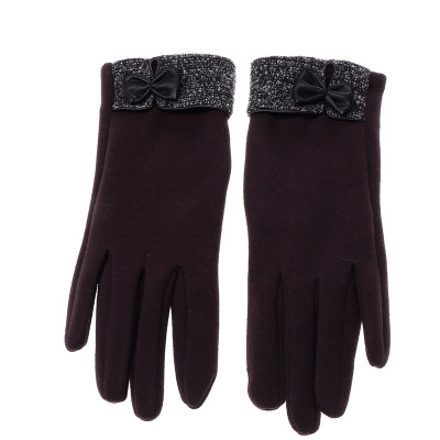 2018 New Gloves Women's Winter Bow Cute Korean Style Full Finger Thickened Non-Inverted Velvet Outdoor Keep Warm Gloves