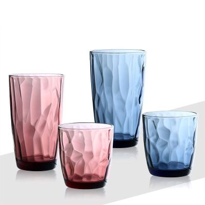 Factory direct sale\nCreative embossing household glass water cup continental thickening water cup color juice cup