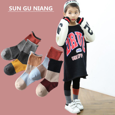  winter new products with color Korean version of children's socks stacked socks baby cotton striped girl high socks