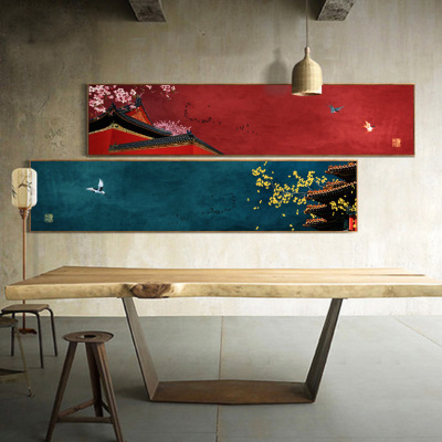 GB3010 new Chinese style simple hotel long head painting bedroom living room decoration painting soft mural wholesale