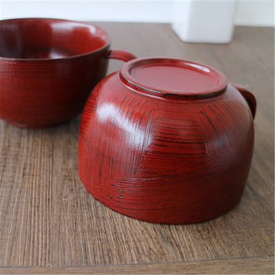 Red coffee cup and wood cup