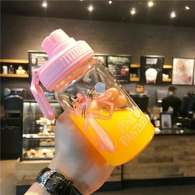 H59-8063 Glass High Temperature Resistant Portable Pink Leopard Sports Cartoon Drinking Cup Outdoor Glass 350ml