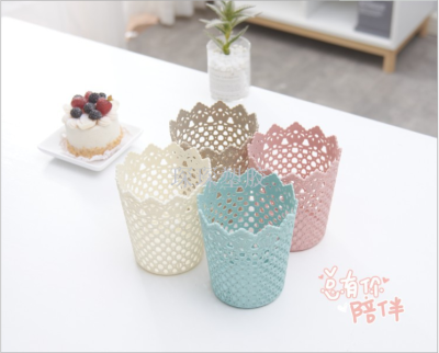 1254 large-sized hollowed-out rattan woven paper basket for collecting bucket desktop trash can storage basket case