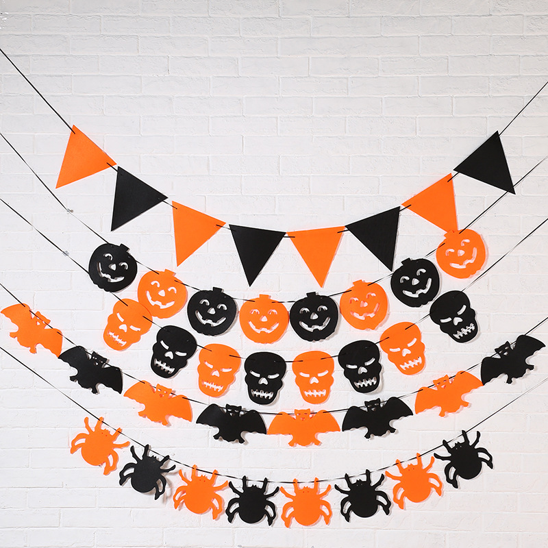 万圣节日会场KTV酒吧布置道具装饰无纺布拉花三角旗南瓜幽灵拉旗