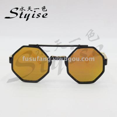 Fashionable double beam polygonal gold mercury piece sunglasses trend sunglasses 913c